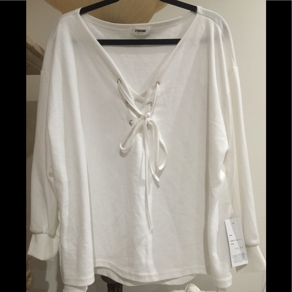 Women’s Lace Up Stretch-Cotton Blouse Plus Sz NWT